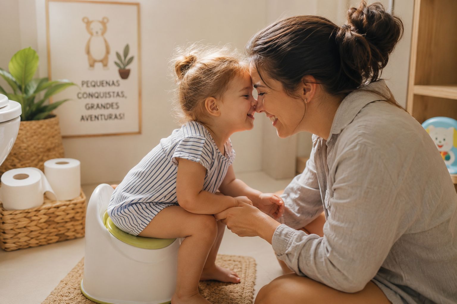Mãe ajudando filho no desfralde